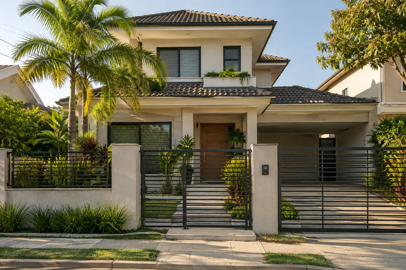 Casa com jardim em um bairro residencial