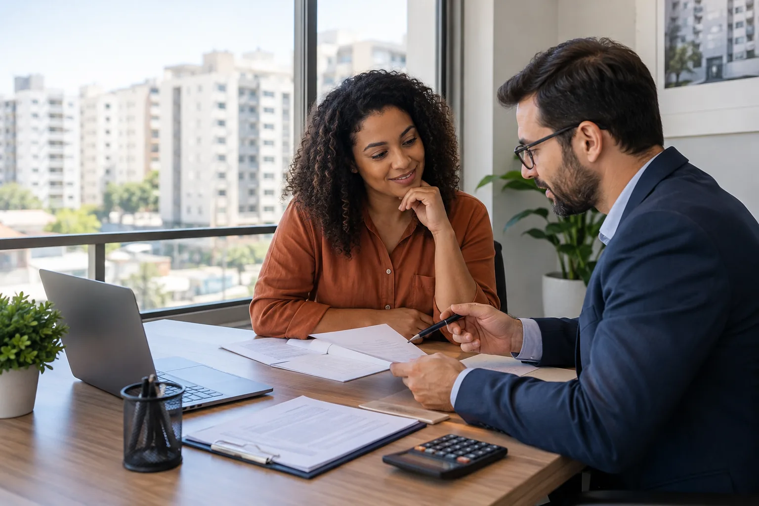 Cliente analisando uma garantia de locação com um profissional